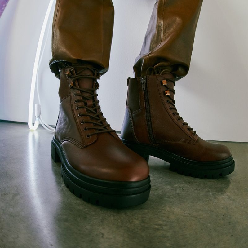 Women's Aldo Leap Combat Boots Brown | 0762-ZKATE